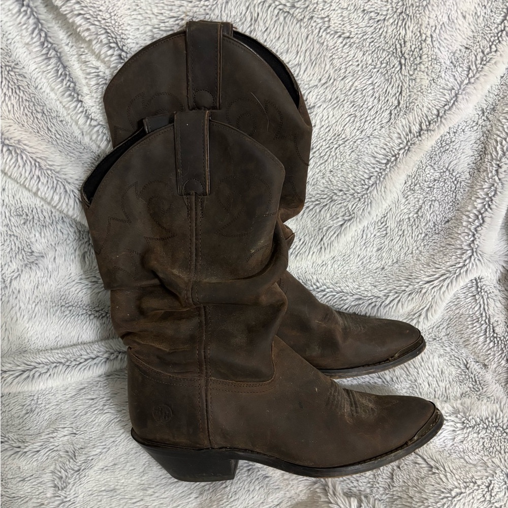 Double H Brown Leather Cowboy Boots, size 9